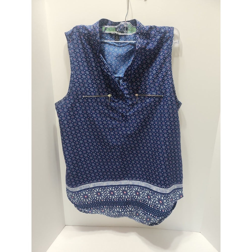 Time To Bloom Sleeveless Blouse Size Medium Floral Faux‎ Zipper Pockets